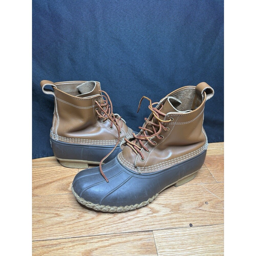 L.L. Bean Duck Boots Mens Size 9 Brown Tan Leather Waterproof Made in Maine USA